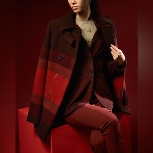 Akris Punto Colorful Striped Wool Double Breasted 
Coat Jacket